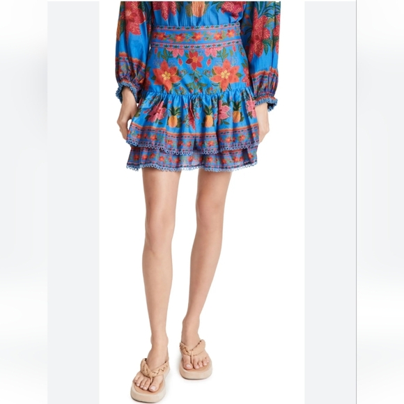 FARM Rio Blue Tropical Tapestry Mini Skirt - Picture 1 of 9